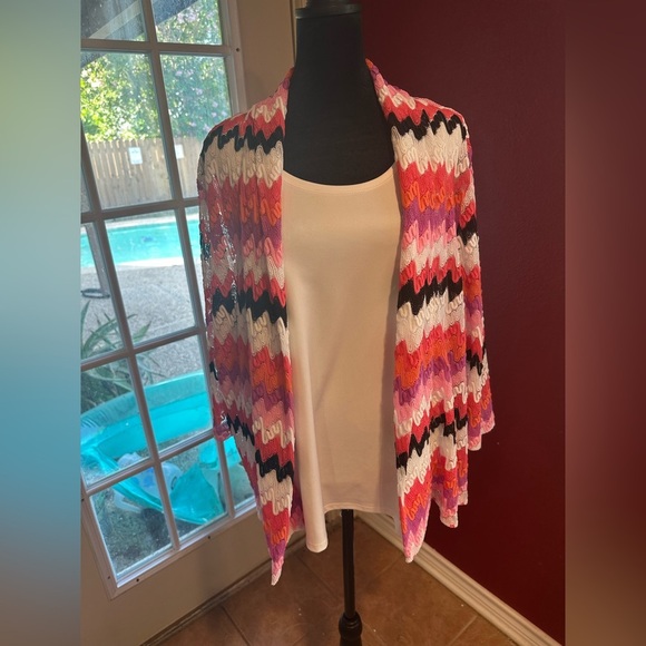 Alfred Dunner Women’s Size L Multicolor Chevron Knit Twinset Top Tank Cardigan - Picture 1 of 10